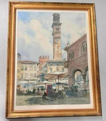 Antiek Louis Laurent Raze 1805-1873 Piazza delle Erbe italy beschikbaar voor biedingen
