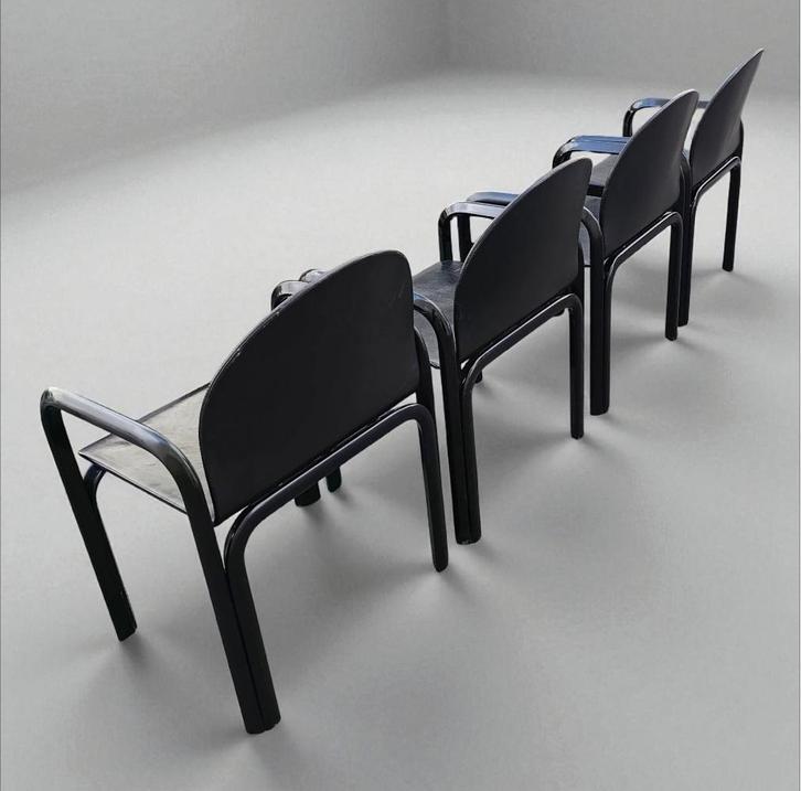 set 4x Gae Aulenti Orsay armchair stoel Knoll Black leather, Antiek en Kunst, Antiek | Meubels | Stoelen en Sofa's, Ophalen of Verzenden