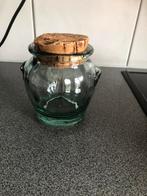 Groen glazen pot met kurk stop. H13 diameter 6-12 cm, Groen, Ophalen of Verzenden, Zo goed als nieuw