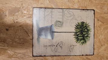 Vintage metalen sierplaat met tekening, Enlèvement