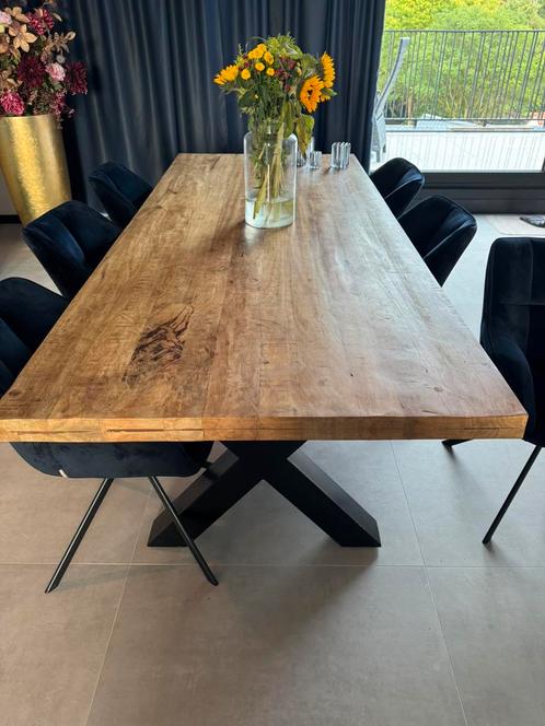 Industriële eettafel eikenhout, Huis en Inrichting, Tafels | Eettafels, Zo goed als nieuw, Eikenhout, Metaal, Ophalen