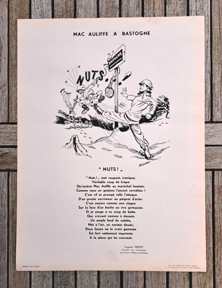 Poster BASTOGNE NUTS 101ste MAC AULIFFE Battle Ardennes, Verzamelen, Militaria | Tweede Wereldoorlog