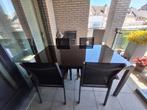 Tuinset : Zwart staal , 1 tafel met glazen tafelblad en 4 st, Tuin en Terras, Ophalen, 4 zitplaatsen, Gebruikt, Aluminium