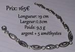 Bracelet articulé en argent avec 5 améthystes NEUF, Neuf, Enlèvement ou Envoi, Avec pierre précieuse, Argent
