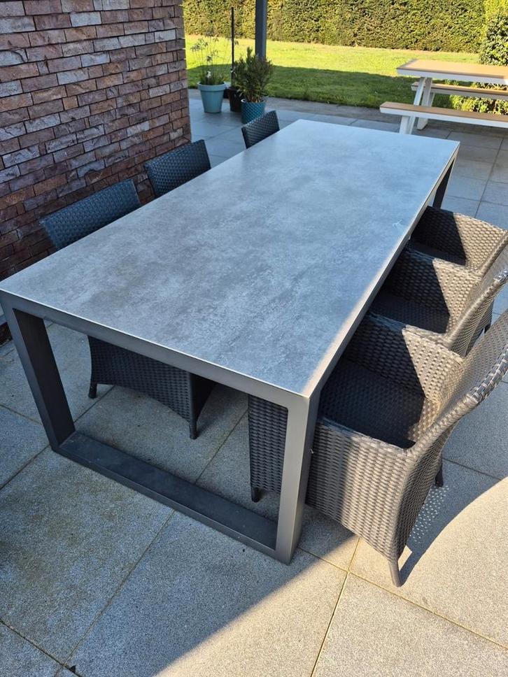 Tuintafel 1 m op 2 m 40 plus 6 wicker stoelen, Tuin en Terras, Tuintafels, Gebruikt, Wicker, Ophalen