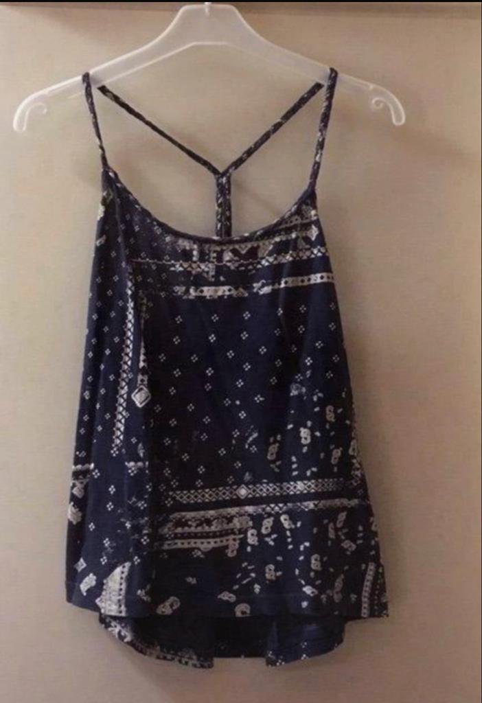 blauw met wit topje, maat EUR 34, merk H&M, Kleding | Dames, Topjes, Gedragen, Maat 34 (XS) of kleiner, Blauw, Zonder mouw, Ophalen of Verzenden