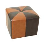Vintage Vierkante Poef Skai Kunstleder Bruin Patchwork 41cm, Minder dan 50 cm, Gebruikt, Vierkant, Minder dan 50 cm