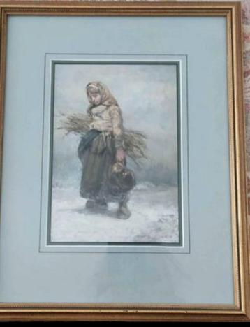 Aquarel de sprokkelaarster beschikbaar voor biedingen