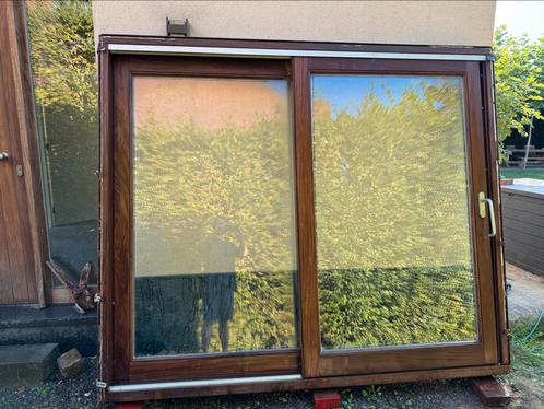 Afrormosia schuifraam- massief- zeer goede staat-H207 -B245, Doe-het-zelf en Bouw, Raamkozijnen en Schuifdeuren, Gebruikt, Schuifpui