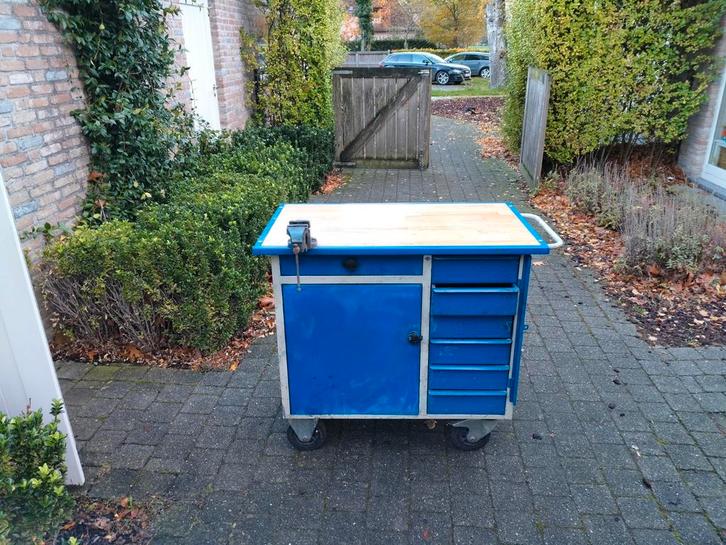 Robuuste werkbank op wielen. Werkhoogte 92cm., Doe-het-zelf en Bouw, Werkbanken, Gebruikt, Bankschroef, Ophalen