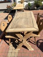 Feeëriek/Landelijk tafeltje met 4 stoelen, Huis en Inrichting, Ophalen, Gebruikt, 100 tot 150 cm, Eikenhout
