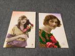 Duo ingekleurde postkaarten jaren 50, Verzamelen, 1940 tot 1960, Ongelopen, Ophalen of Verzenden