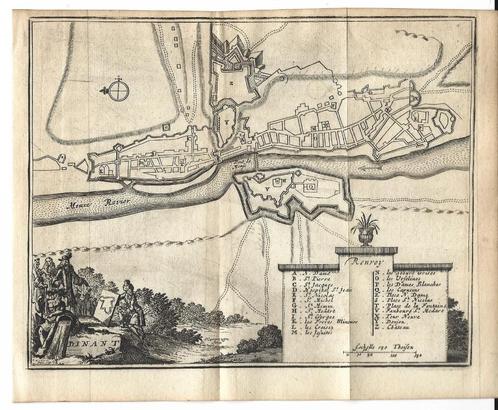 1720 - plan de Dinant, Antiquités & Art, Art | Eaux-fortes & Gravures, Envoi