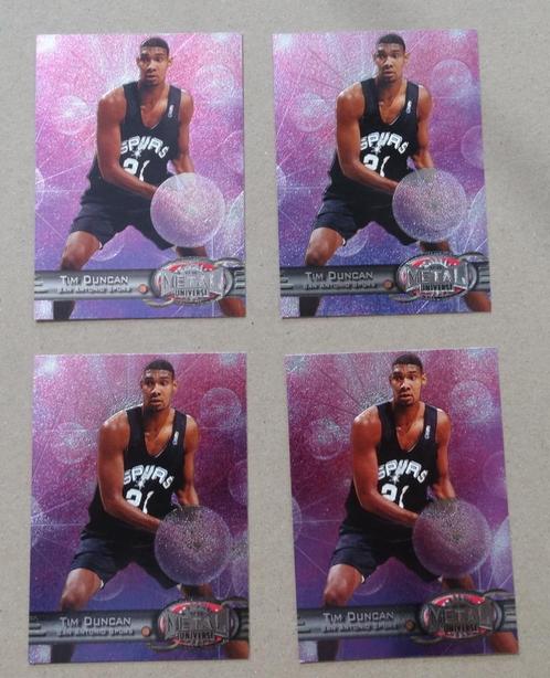 97/98 Metal Universe Tim Duncan Rookie (lot van 4), Sport en Fitness, Basketbal, Nieuw, Overige typen, Verzenden