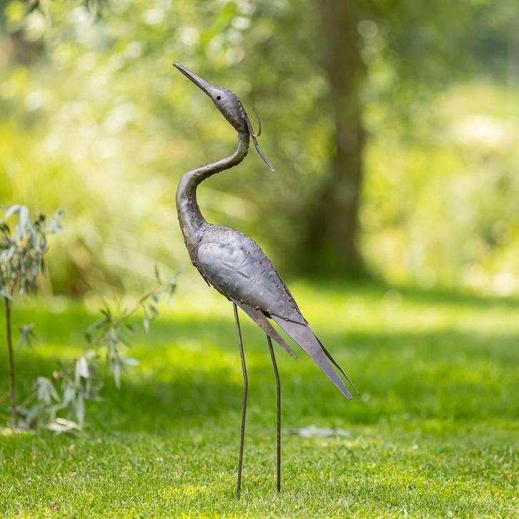 Mooievogels- Metalen reiger, Tuin en Terras, Tuinbeelden, Nieuw, Dierenbeeld, Metaal, Ophalen of Verzenden