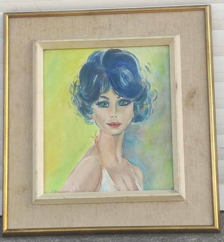 aquarelle femme signe j bradfer, Antiek en Kunst, Kunst | Schilderijen | Klassiek, Ophalen of Verzenden
