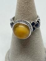 Prachtige zilveren ring met Amber maat 18, Jaune, Avec pierre précieuse, Argent, Femme