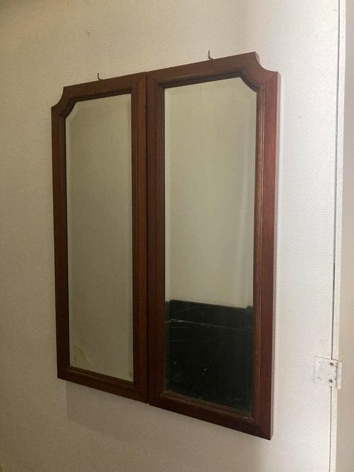 Antieke dubbele spiegel in massief houten kader., Huis en Inrichting, Woonaccessoires | Spiegels, Zo goed als nieuw, Minder dan 50 cm