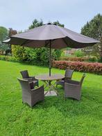 Table de jardin teck massif naturel, chaises et parasol, Gebruikt, Ophalen