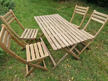 Table+4 chaises pliantes, Chaise, Salons de jardin, Utilisé, Bois