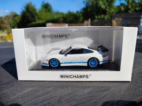 Porsche 996 911 GT3 rs minichamps 1/43 (wit/blauw), Hobby en Vrije tijd, Modelauto's | 1:43, Zo goed als nieuw, Auto, MiniChamps