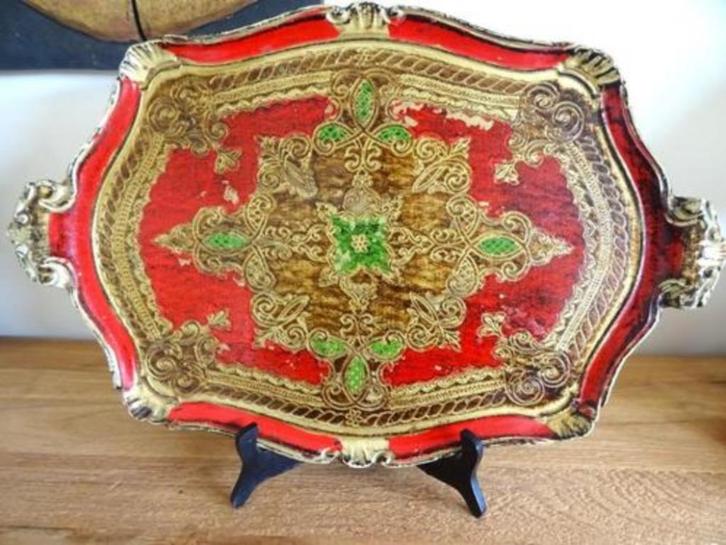 Subliem groot Florentijns dienblad. Vintage,handgeschilderd, Huis en Inrichting, Woonaccessoires | Dienbladen, Gebruikt, Hout