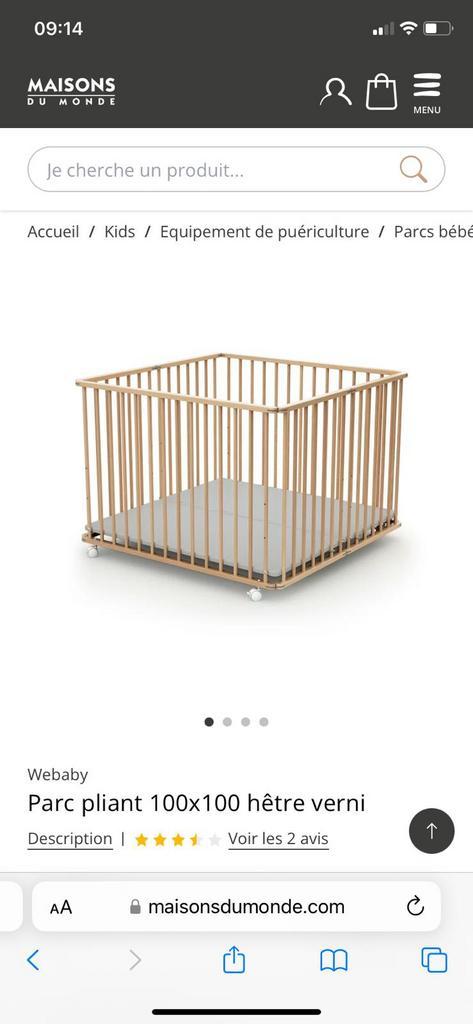 Houten babypark - Maison du Monde - nieuwprijs 210€, Kinderen en Baby's, Babyparken, Zo goed als nieuw, Wieltjes, Ophalen