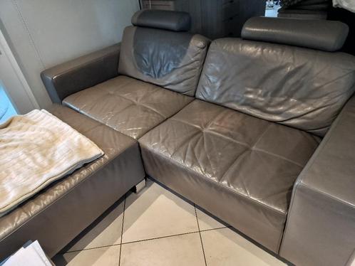 Salon in leer, Huis en Inrichting, Zetels | Zetels, Gebruikt, 200 tot 250 cm, 75 tot 100 cm, Leer, Ophalen