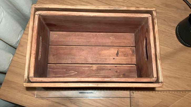 Vintage houten kistjes met print, Huis en Inrichting, Woonaccessoires | Kisten, Zo goed als nieuw, Ophalen of Verzenden