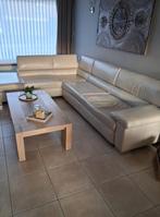 Leren zetel met bijhorende salontafel, Huis en Inrichting, Zetels | Zetels, Ophalen, 250 tot 300 cm, Hoekbank, Driepersoons