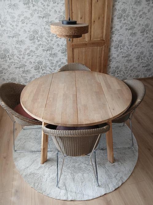Eiken ronde tafel + mat + 4 vincent sheppardstoelen, Huis en Inrichting, Complete eetkamers, Gebruikt, 4 tot 6 stoelen, Ophalen
