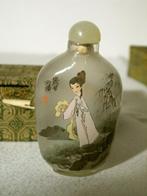 Chinees glazen snuifflesje met lepel en doosje., Antiek en Kunst, Ophalen of Verzenden
