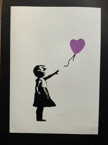 Banksy Balloon Girl ( paars hartje) 70 X 50 cm beschikbaar voor biedingen