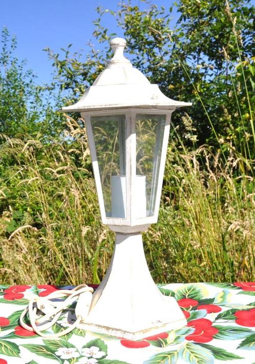 lampe reverbère metal blanc et verre, Antiek en Kunst, Antiek | Verlichting, Ophalen of Verzenden