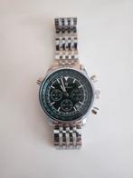 Mooie herenhorloge, zilver green dial met chrono en day., Ophalen of Verzenden