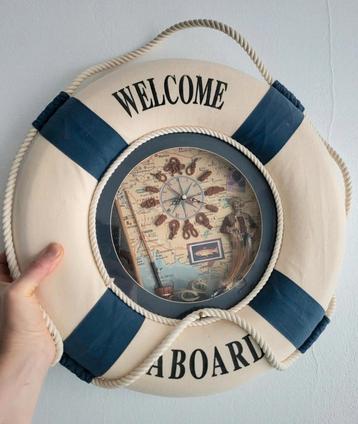 Grote Blauw en wit kransvormige wandklokje / Strandthema  beschikbaar voor biedingen