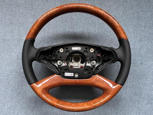 C216 W221 zwart leder bruin hout stuur stuurwiel sportstuur, Auto-onderdelen, Besturing, Mercedes-Benz, Gebruikt, Ophalen of Verzenden
