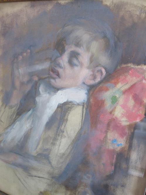 Arthur Navez (1881-1931) Jeune garçon convalescent gouache, Antiek en Kunst, Kunst | Schilderijen | Klassiek, Ophalen of Verzenden