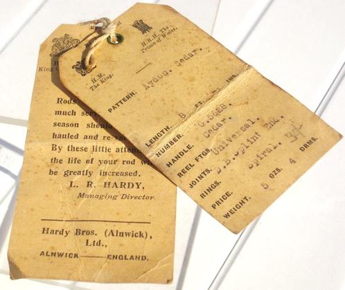 Labels en carton de cannes anglaises Hardy des années 20/30, Watersport en Boten, Hengelsport | Vliegvissen, Gebruikt, Overige typen