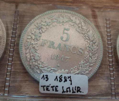 pièce 5 francs belge - Léopold Ier tête laurée 1847, Timbres & Monnaies, Monnaies | Europe | Monnaies euro, Monnaie en vrac, Autres valeurs