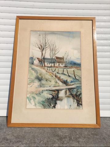 aquarelle ruisseau signe jean lejour beschikbaar voor biedingen