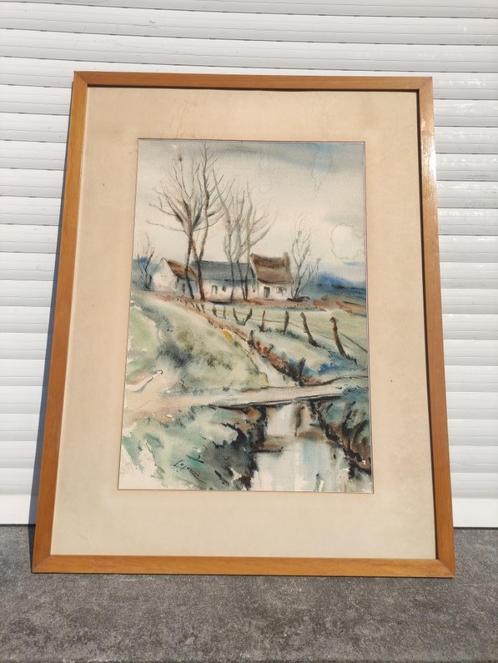 aquarelle ruisseau signe jean lejour, Antiek en Kunst, Kunst | Schilderijen | Klassiek, Ophalen of Verzenden