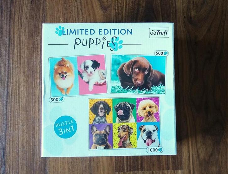 nieuw  Trefl Puppies  3 in 1 puzzels - Limited Edition, Hobby en Vrije tijd, Denksport en Puzzels, Nieuw, Legpuzzel, 500 t/m 1500 stukjes