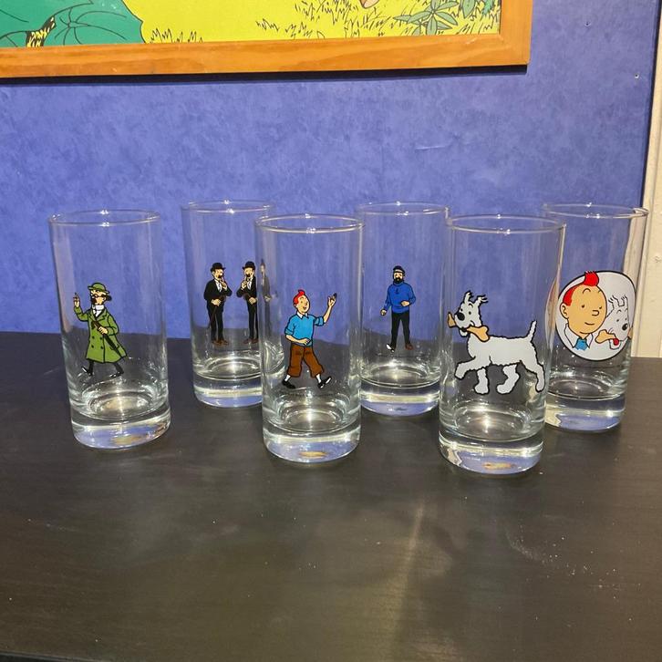Tintin - série complète des 6 verres "Wavery", Verzamelen, Stripfiguren, Zo goed als nieuw, Gebruiksvoorwerp, Kuifje, Ophalen