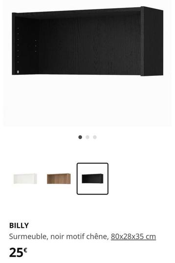 Surmeuble ikea billy noir 80cm x 28cm disponible aux enchères