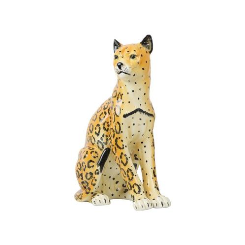 Vintage Luipaard Cheetah Beeld Geglazuurd Keramiek Jaren 80, Antiek en Kunst, Kunst | Beelden en Houtsnijwerken, Ophalen of Verzenden