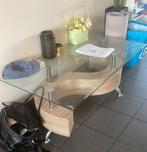 Glas-houten salontafel, Ophalen, Zo goed als nieuw, Glas
