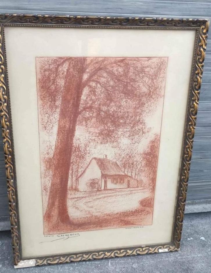 Sanguine Ganshoren signe Louis goegebeur, Antiek en Kunst, Kunst | Tekeningen en Fotografie, Ophalen of Verzenden