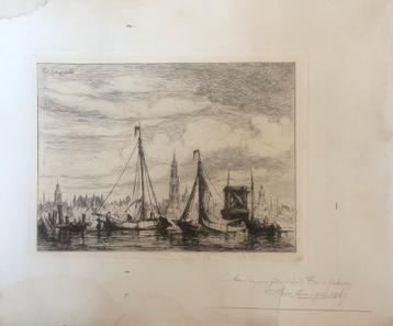 Rik Schaufels, gezicht op Antwerpen, ets 1886 beschikbaar voor biedingen