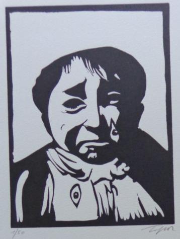 ROLAND TOPOR / KAFKA ONDERWERELD / ZW-W LINOSNEDE / 38x28cm beschikbaar voor biedingen